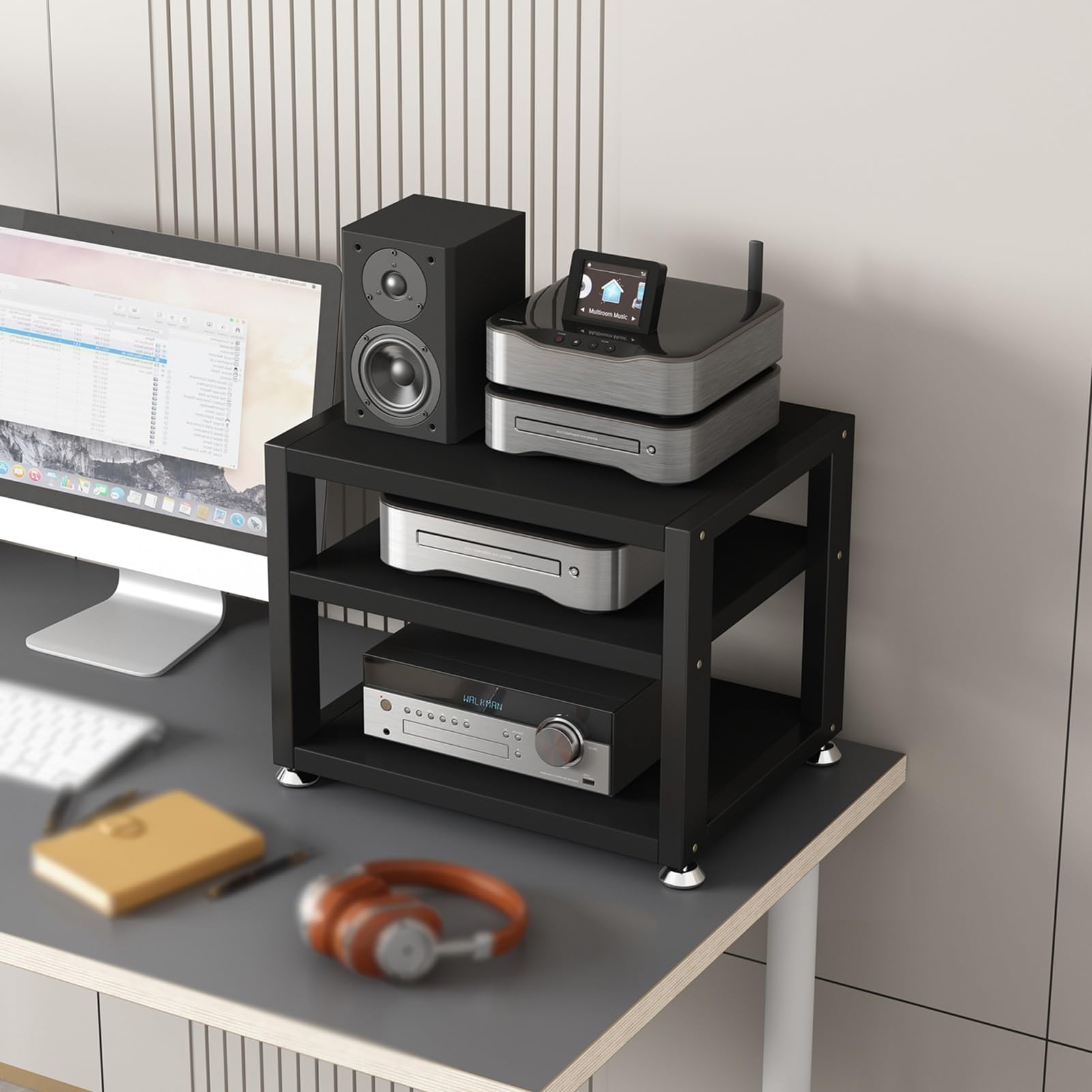 3/4-Tier AV Media Stand Wooden Corner Shelves Media Component Cabinet Stereo Audio Rack Stand Tower Perfect for DVD Players, Game Console, TV Box, WiFi Router (Color : C, Size : 3 Tier - 40x35x35.5c