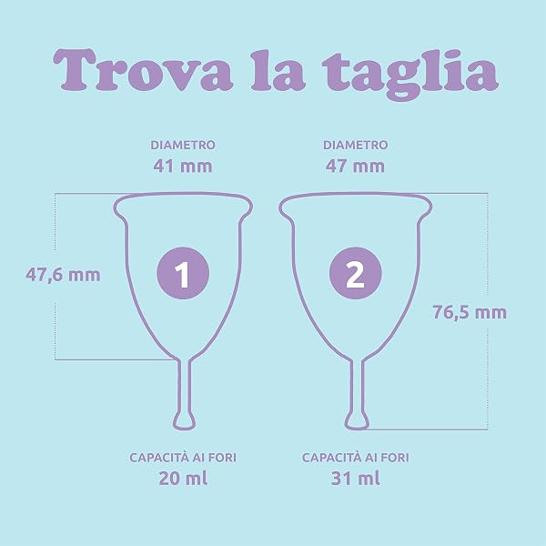 Rainbow Cup, Coppetta Mestruale Made in Italy in Silicone Medicale Senza Lattice e Additivi, Comoda, Ecologica, Sicura, in più Varianti, Coppetta Mestruale Tonica, Colore Ciclamino, Taglia 1 - 4