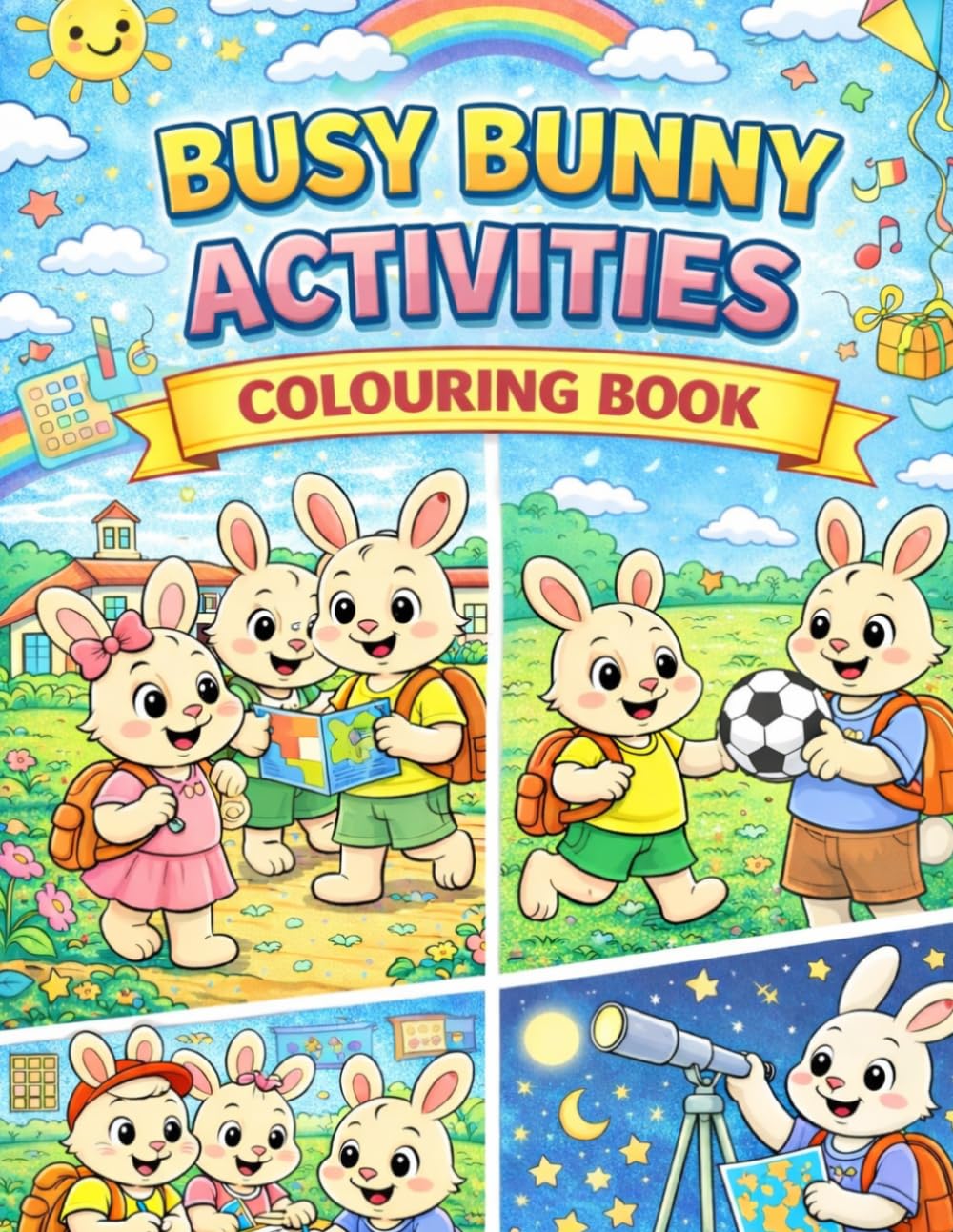 Cute Bunny Coloring Book for Kids: 25 Cute Bunny Pictures, Fun Adventures, and Easy Big Coloring Pages for Kids Ages 4-8