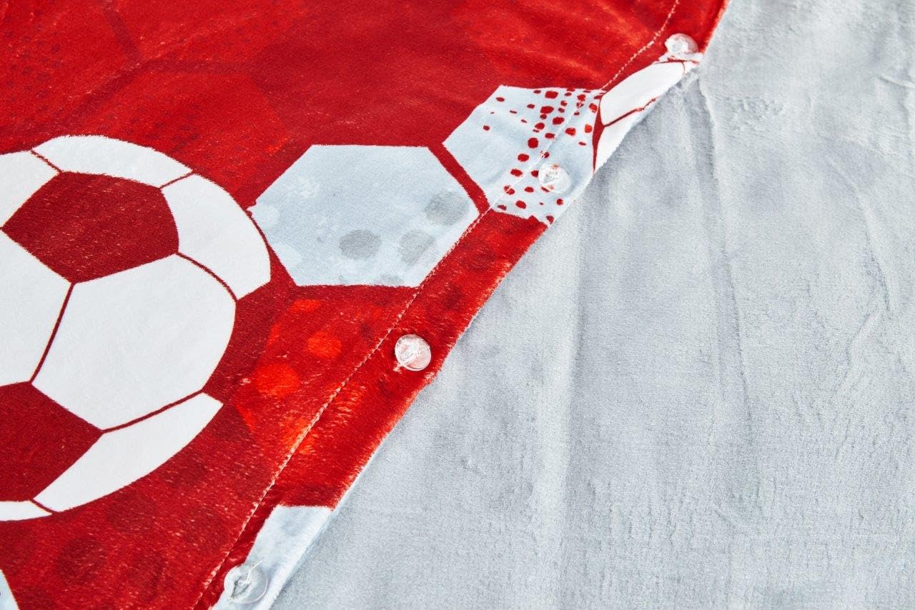 GC GAVENO CAVAILIA Football Bedding Single Teady Fleece Duvet Cover Set (135x200 cm) - Breathable Kids Bed Cover With Pillowcase - Red Duvet Set Washable Linen - Image 3
