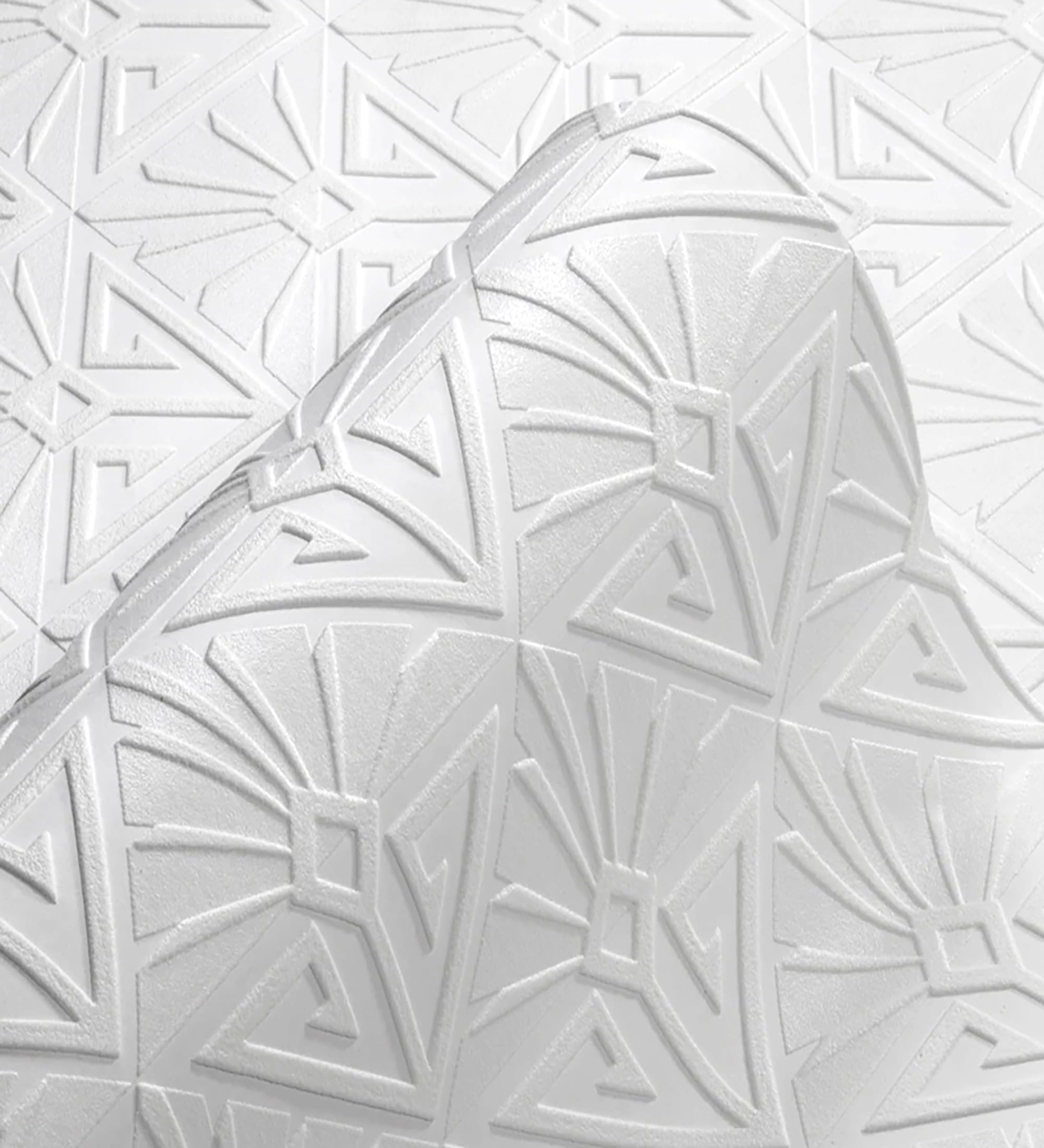 GAULAN 123179 - Papel pintado repintable vinílico lavable geométrico art déco blanco alto relieve para pared salón cocina baño pasillo comedor - Rollo de 10 m x 0,53 m
