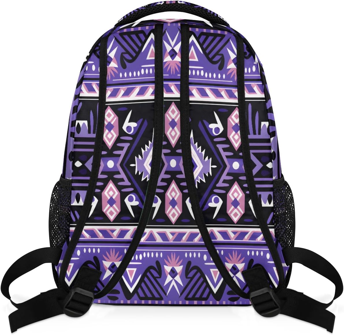 Kids School Backpack Purple Ethnic Aztec Geometric Large Bookbag for Elementary Students Boys Girls Lightweight Travel Casual Daypack Water Resistant Outdoor Hiking Sport Rucksack