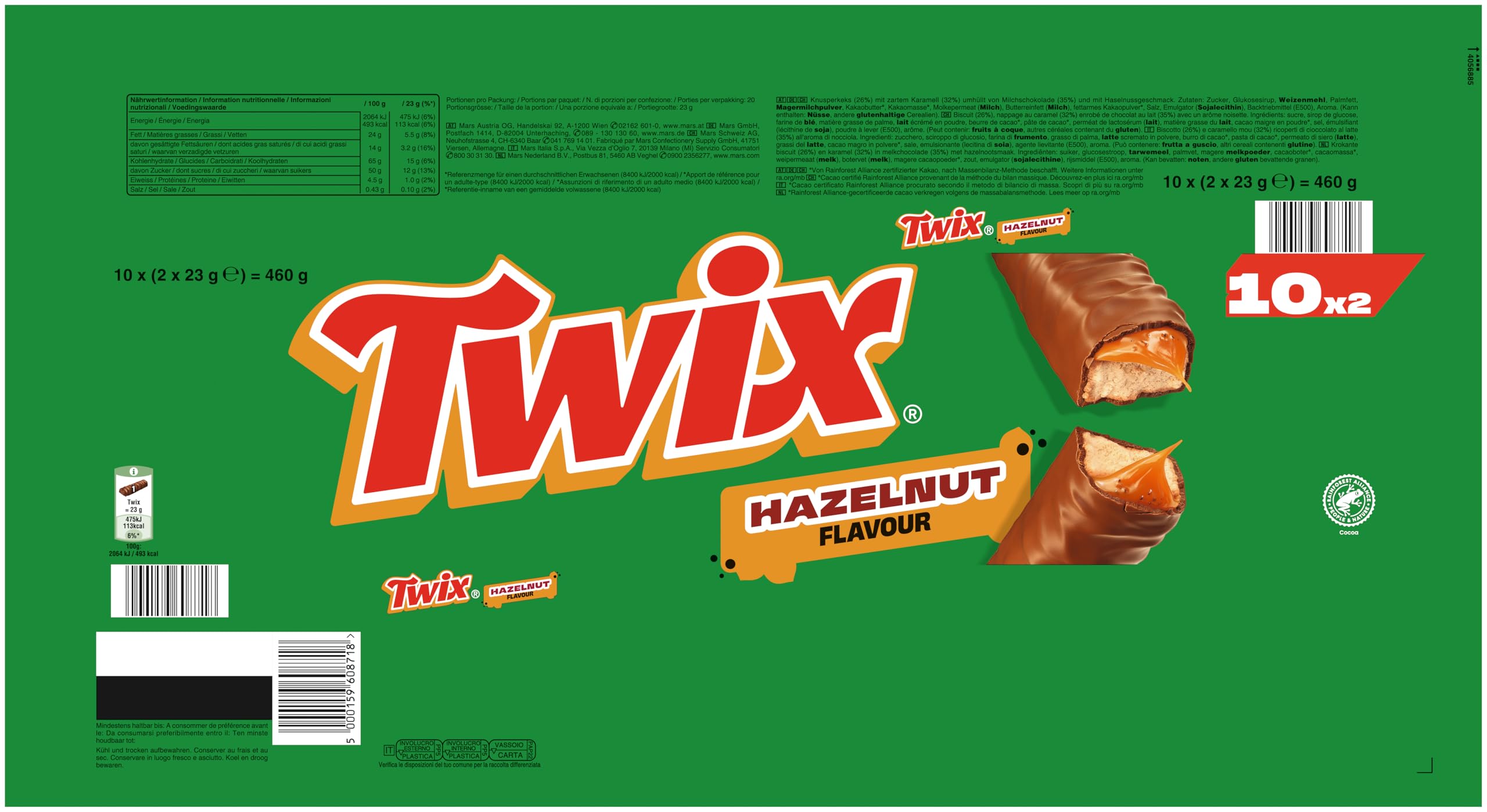 TWIX Multipack Haselnuss 26x 10x46g I Schokoriegel I Karamell auf Keks mit Haselnuss Schokolade