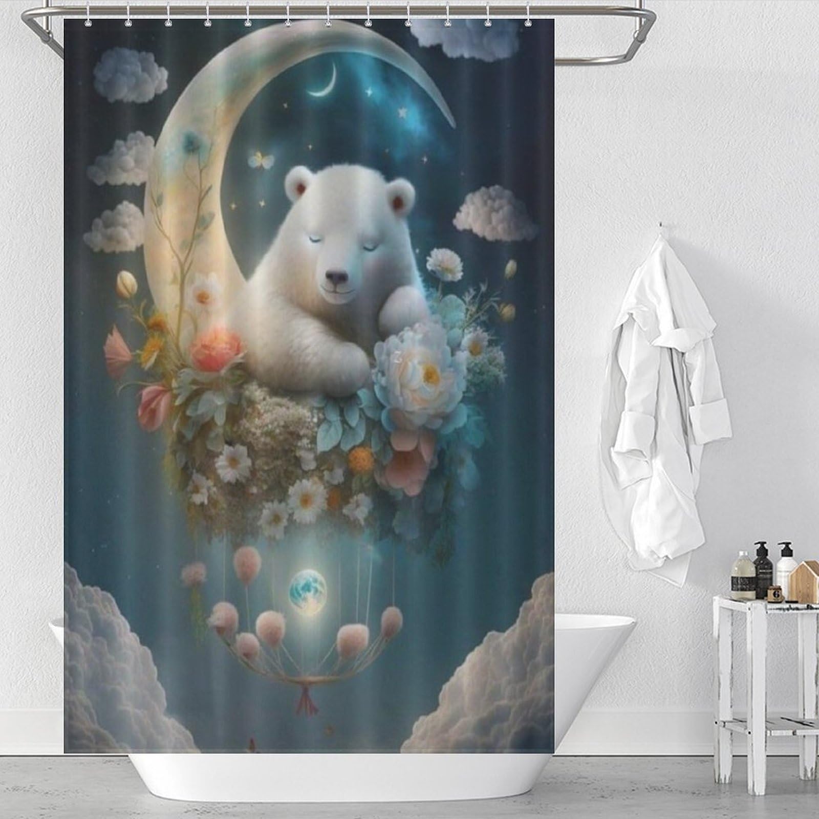 Rideau de douche ours pour créer une ambiance naturelle dans votre salle de bain