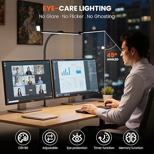 Miniatura 3 de Lámpara LED de escritorio para oficina y hogar, con clip para cuidado de los ojos, con abrazadera, lámpara de trabajo de arquitecto con atenuación