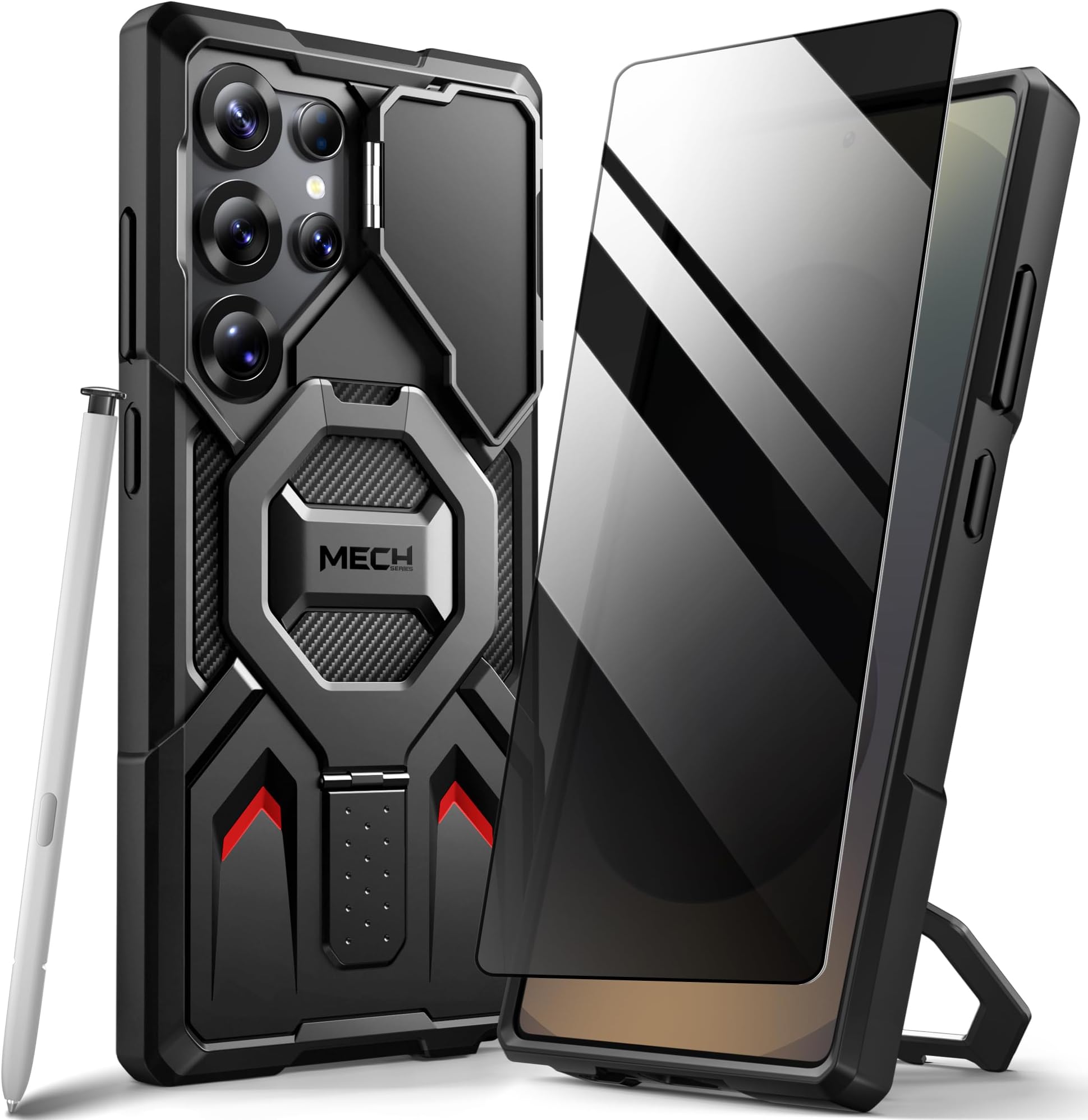 TONGATE Magnetic for Samsung Galaxy S25 Ultra Case with Privacy Screen Protector, [Compatible with MagSafe][Camera Protective Cover][Military-Grade Protection] Ring Stand Phone Case S25 Ultra, Black