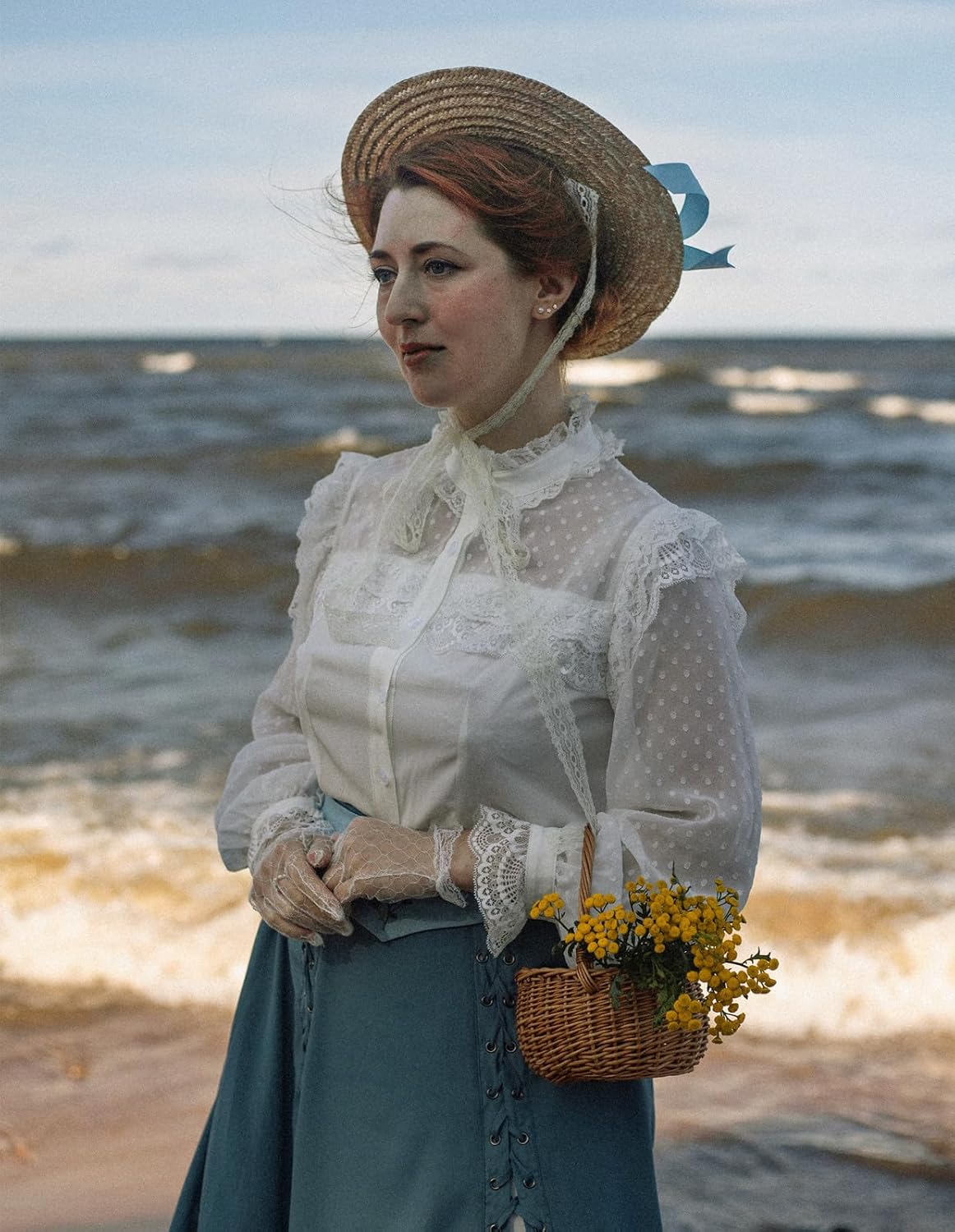 Scarlet Darkness Women's Victorian Lace Tops Polka Dot Button Down Long Sleeve Shirt - Image 4