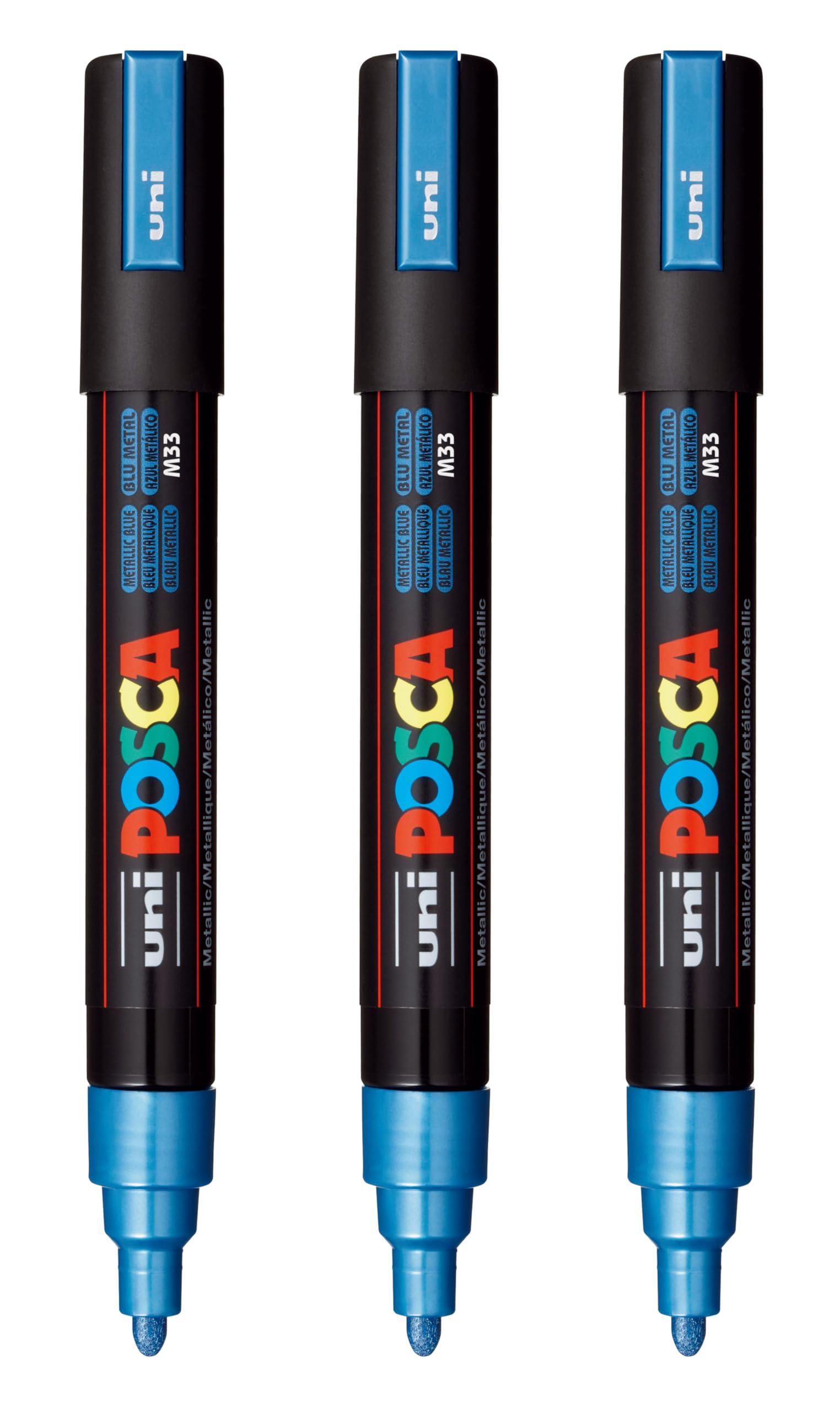 posca PC-5M Water-Based Paint Markers, Reversible Medium Tip (1.8-2.5mm), Metallic Blue, 3 Count