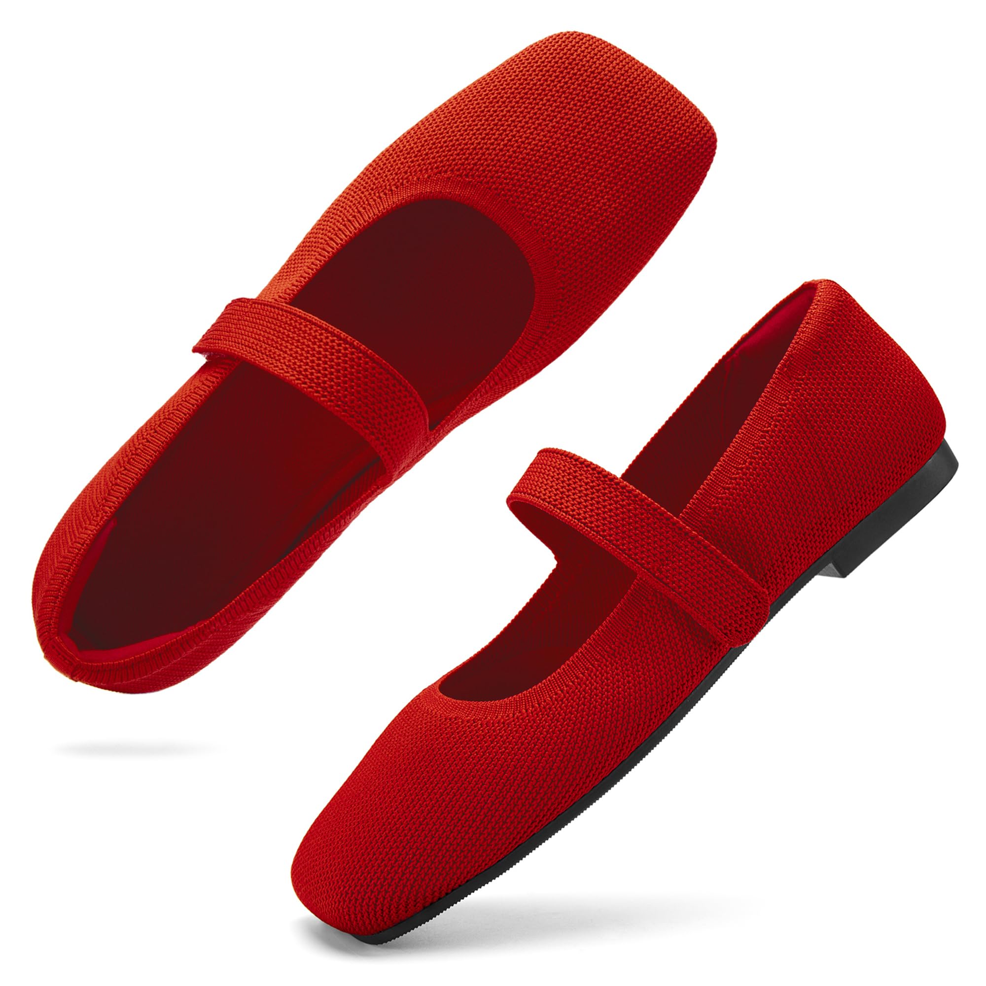 Soesyi Wide Toe Box Flats Women Comfort Slip On Ballet Shoes Mary Jane Dressy Knit Flats with Adjustable Straps Washable Casual Office