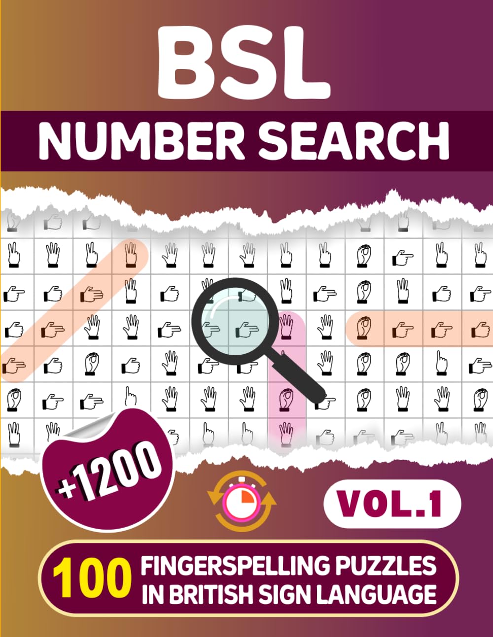 BSL Number Search - 100 Fingerspelling Puzzles in British Sign Language -Vol.1-