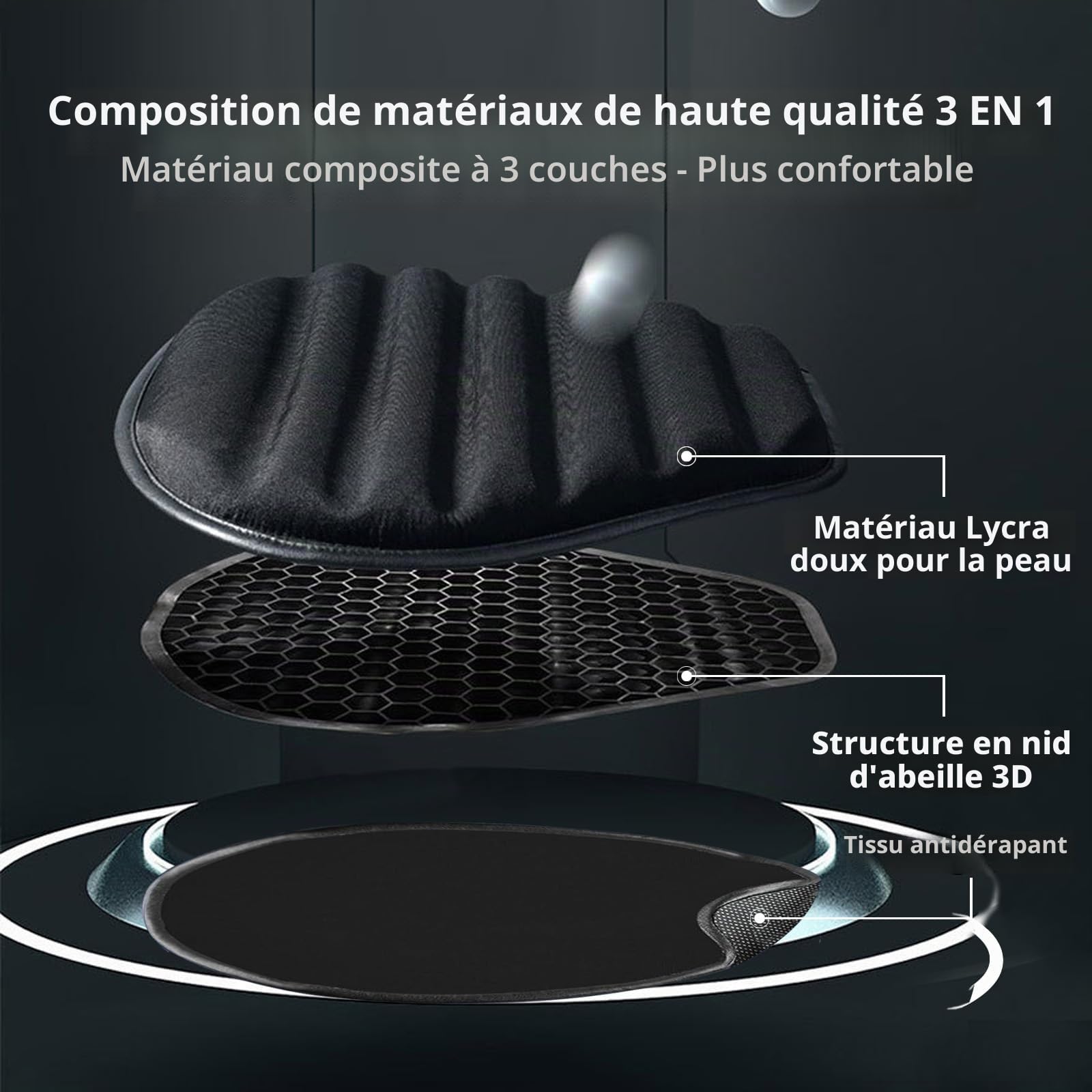 Coussin d'assise de moto absorbant les chocs Wave Honeycomb Structure respirante Absorbe les chocs Très flexible Coussin d'assise en gel de moto pour les longs trajets
