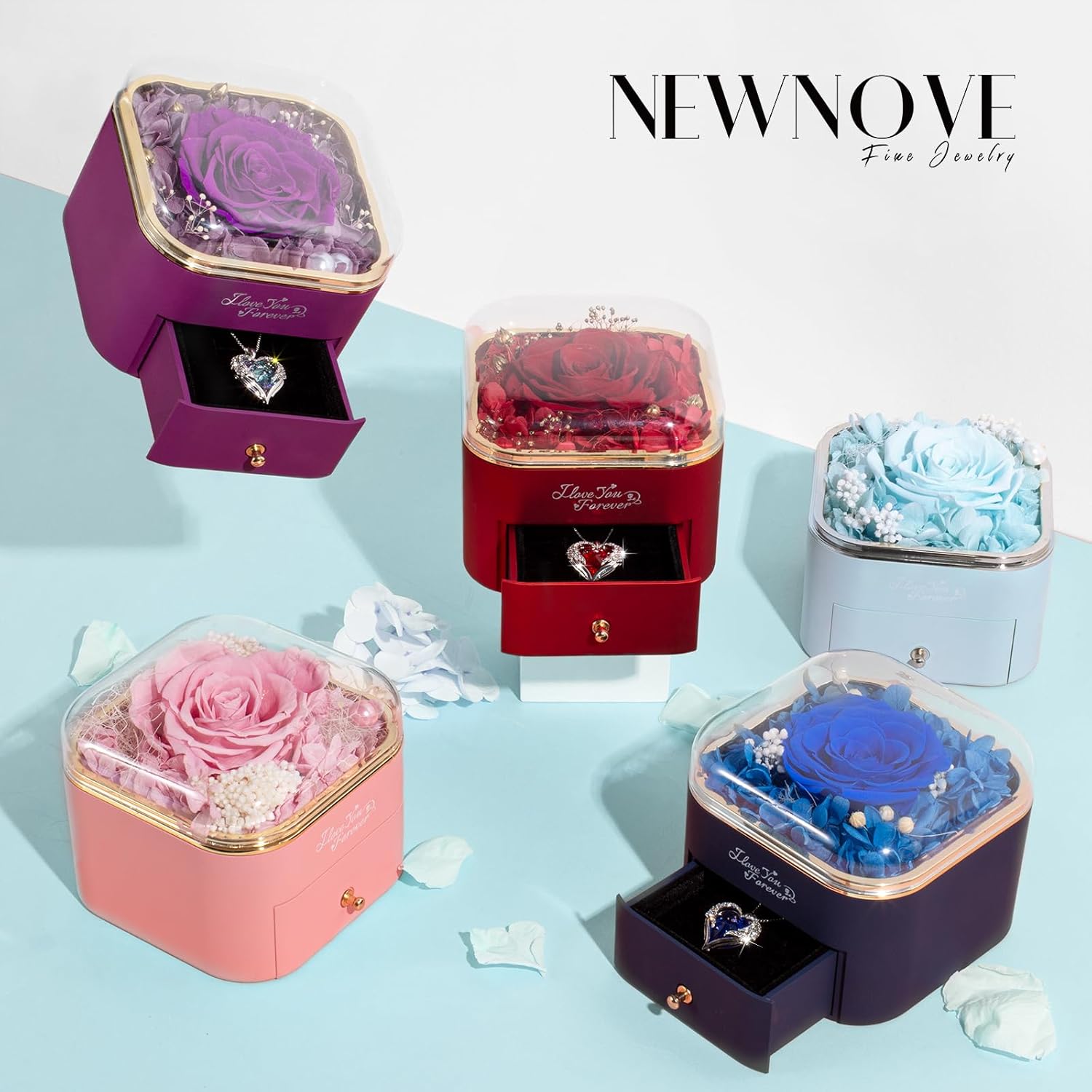 Preserved Real Light Blue Rose with Angle Wings Necklace, Forever Flowers Gifts for Mom Grandma Wife Girlfriend at Christmas Valentines, Anniversary Birthday Gifts for Women, I Love You Gifts for Her - Image 7