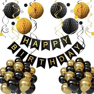 26th Birthday Decorations - Silver Black Gold Foil Swirl Streamers (40ft)