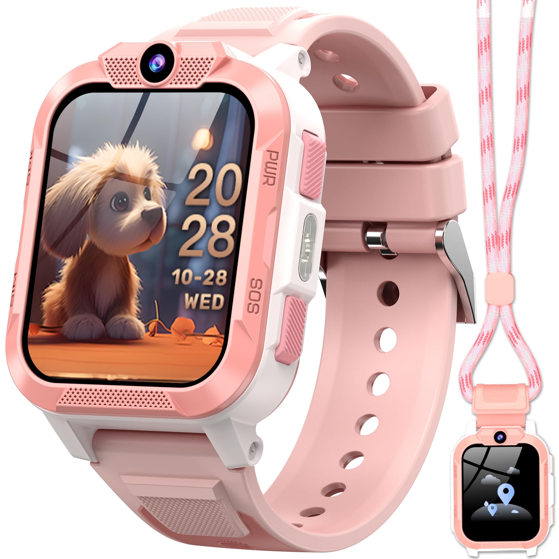 IOWODO Smartwatch Bambini 4G con Videochiamata, 1.85" Orologio Telefono Bambini con GPS, WiFi e LBS, SOS, Batteria 850mAh, Modalità Scuola, Contapassi, Sveglia, IP68 Impermeabile, 5-12 Anni, Rosa