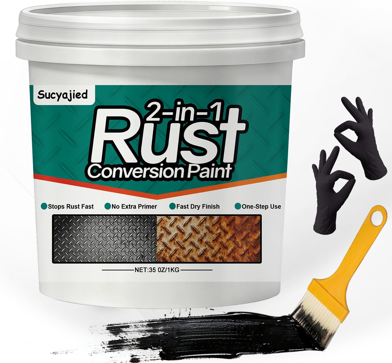 2-In-1 Rust Converter & Metal Primer, 70.5 Oz Rust Remover Paint for Metal,Rust Conversion Paint, Anti-Rust Inhibitor Hardener, for Rusty Metal/Trailer/Chassis/Frame(Black)