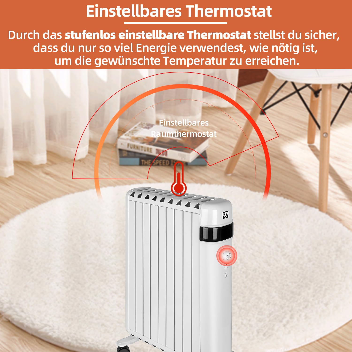 SHX SHX30ROF2000 bezolejowy grzejnik 2000 W, grzejnik elektryczny z 2 stopniami ogrzewania, tryb oszczędzania energii, termostat, automatyczne wyłączanie, zabezpieczenie przed przewróceniem, błyszczący biały