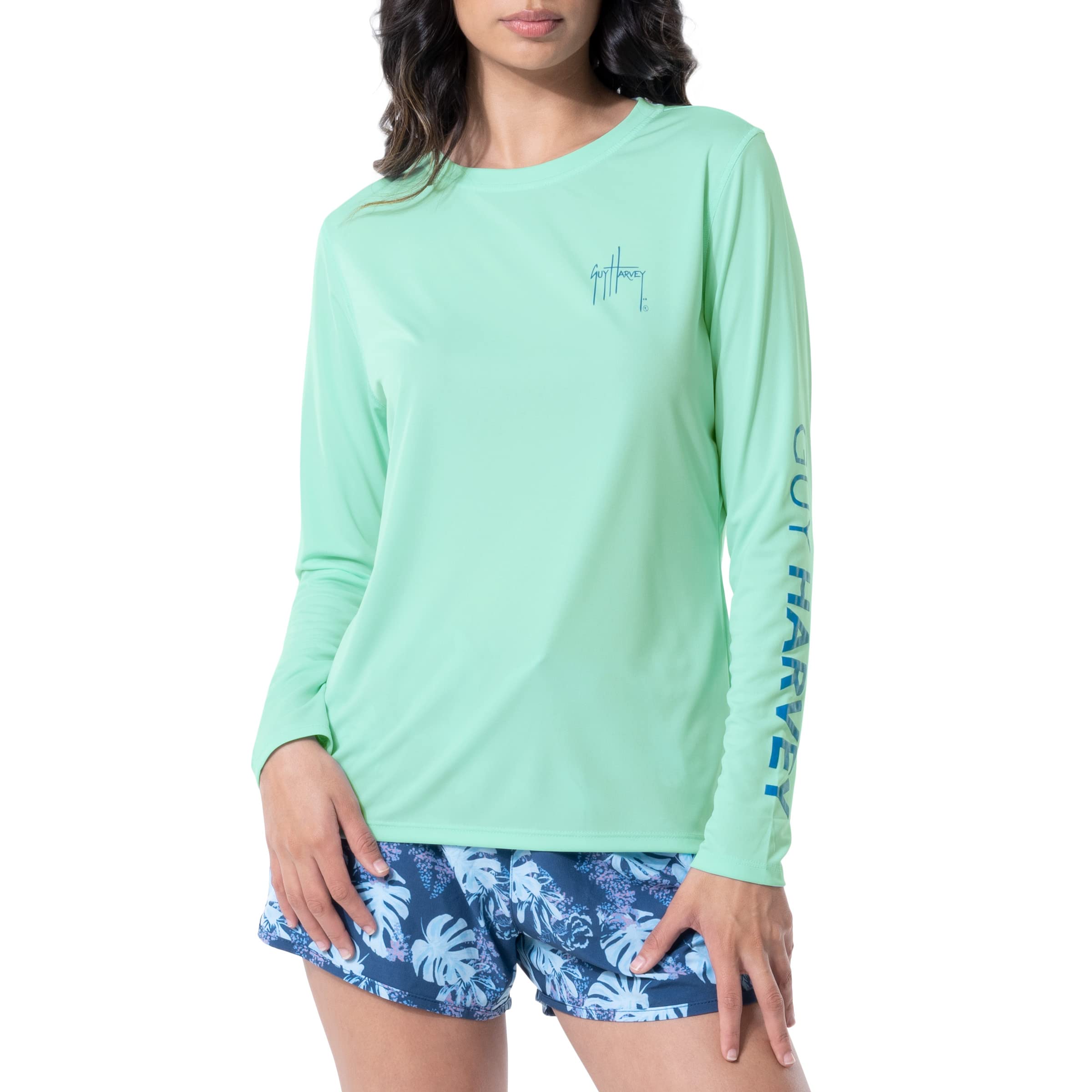 Guy Harvey Women's Long Sleeve Performance Sun Protection Shirt UPF 50+, Light Green, XL