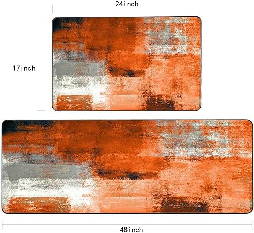 Vista 169 de TOMWISH - Tapetes de cocina para piso, color turquesa, gris, abstracto, pintura artística, 17 x 48 + 17 x 24 pulgadas, juego de alfombras de cocina