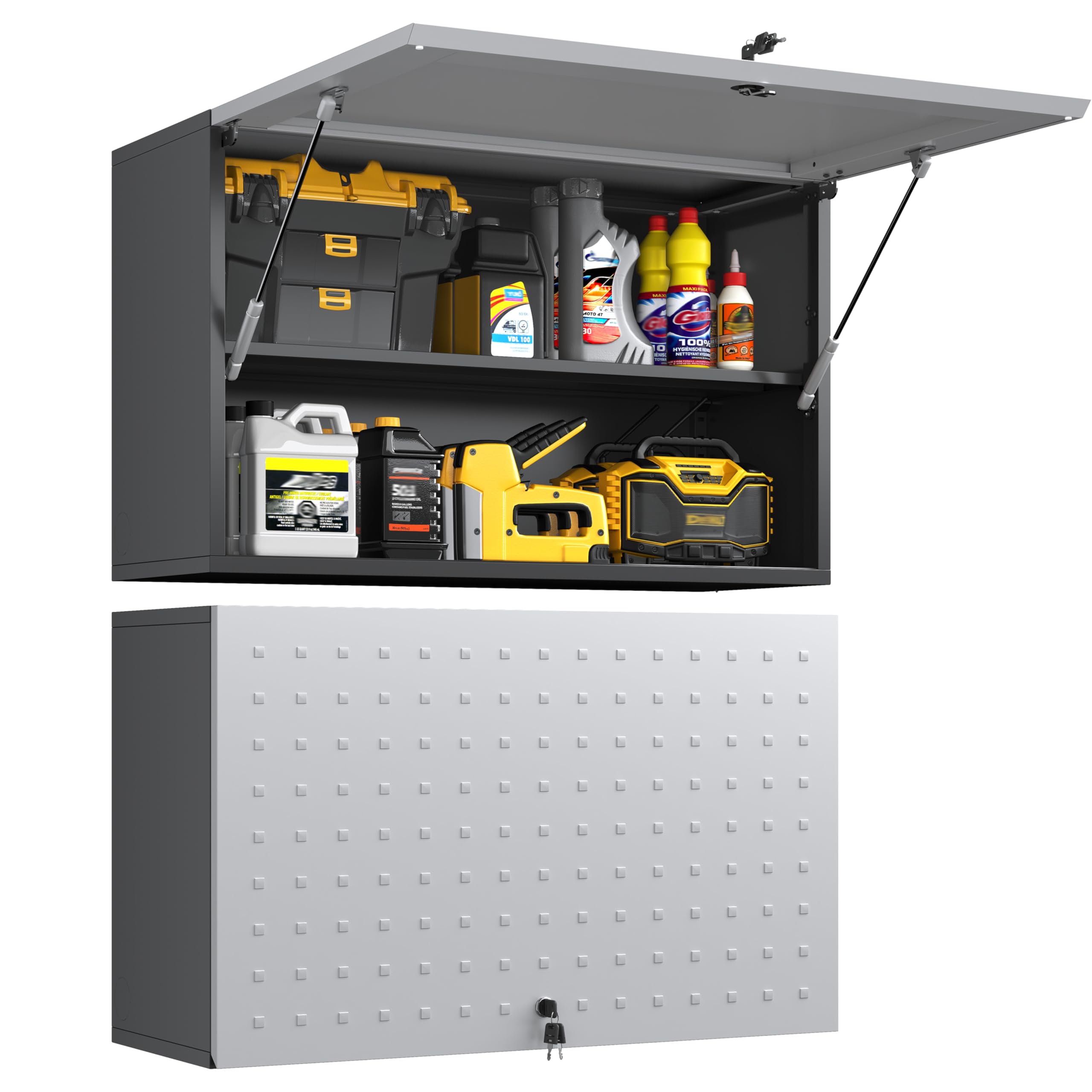 Werkzeugschrank Hängeschrank,Werkstattschrank Metall Wandschrank mit Abschließbar &Verstellbarem Regal Wandregal Stahlschrank für Garage,Werkstatt,Badezimmer,Küche 50x80x32cm(Grau)