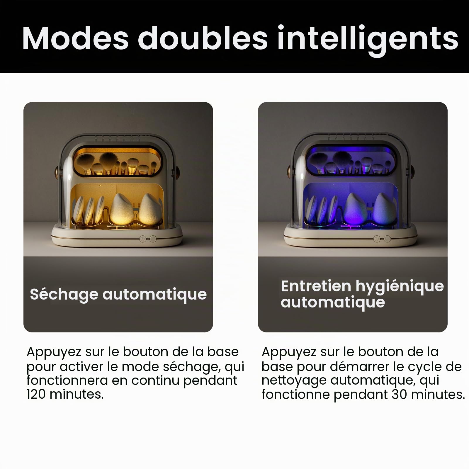 Sèche‑Pinceaux De Maquillage Électrique, 3 En 1 Automatique Et Rangement Avec Couvercle, Outil De Nettoyage Programmé Pour La Plupart Des Tailles De Pinceaux Et Éponges