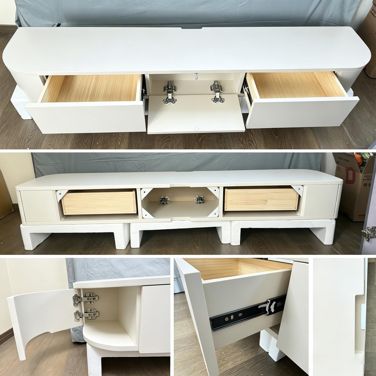 Meuble TV moderne suspendu - 160 cm - Blanc - Avec 2 tiroirs et 1 porte battante - Meuble TV moderne avec gestion des câbles - Table TV pour salon et salle à manger