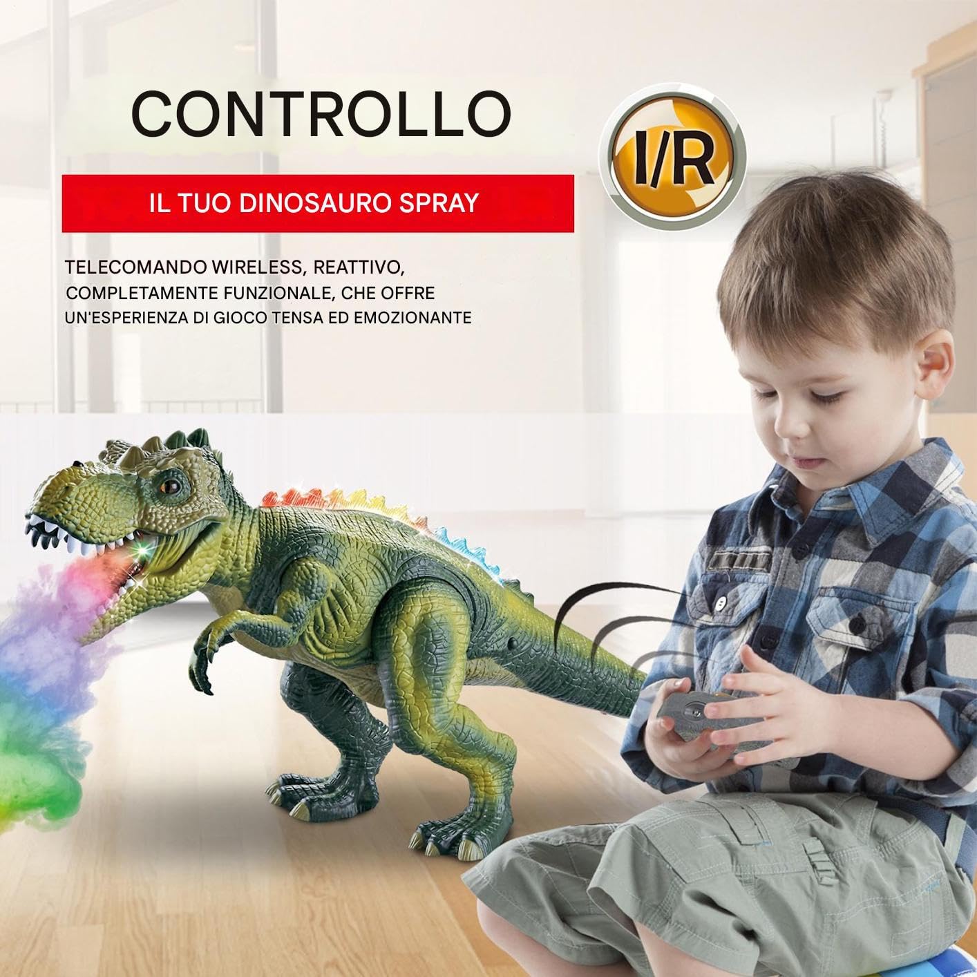 Dinosauro RC Giocattolo Animale Radiocomandato a Batteria con , Spray e