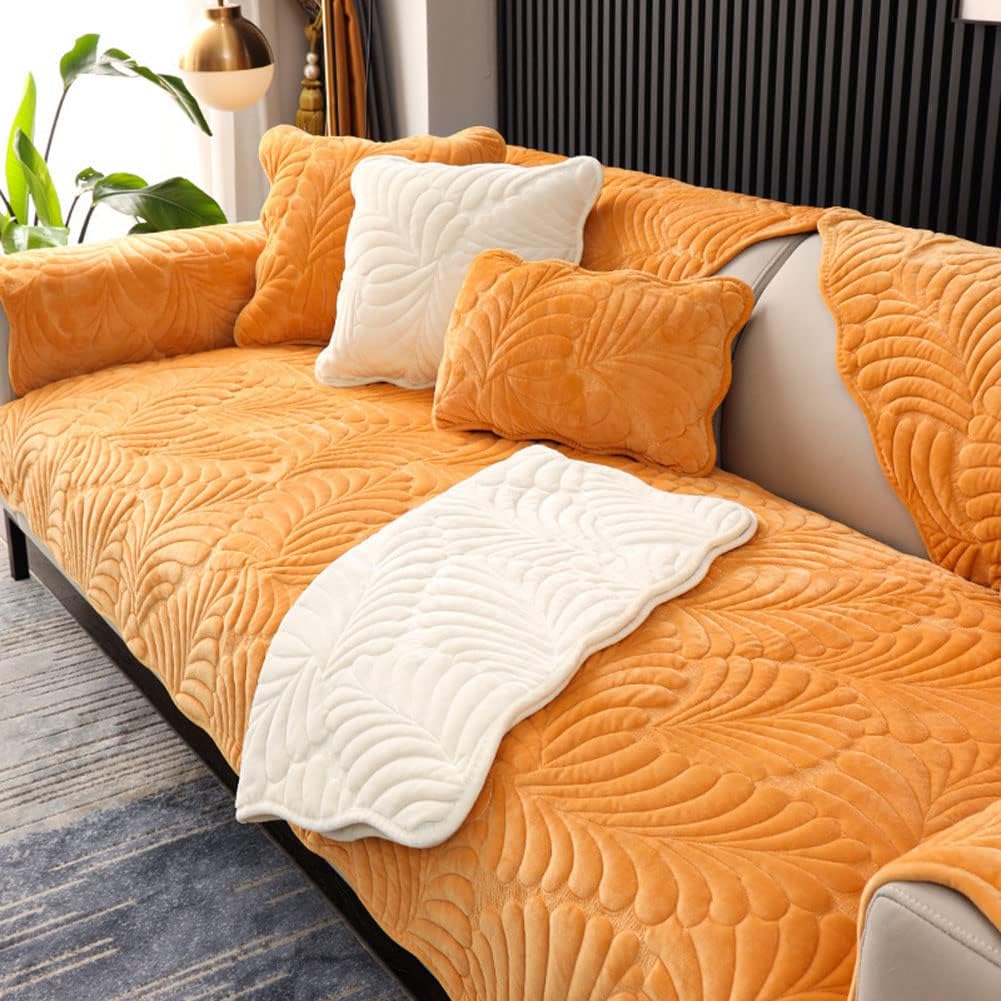 vctops 2 Pack Luxury Velvet Thick Throw Pillow Covers Embroidery Quilted Cushion Covers Super Soft Plush Pillow Cover (Yellow A,18"x18")