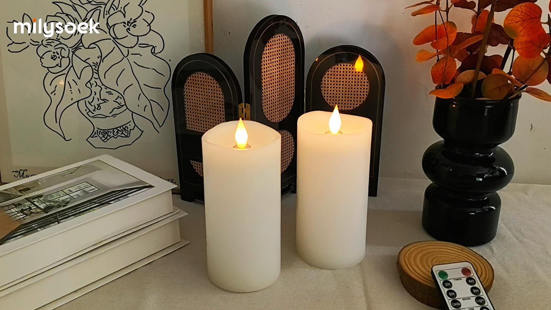 Image of 1PCS, 3 x 6 inches Flameless Candle with Remote Control, 3D Flickering Wick, Real Wax, Battery Candles,with Timer,Battery Powered Candles,for Holiday Home Decor,White
