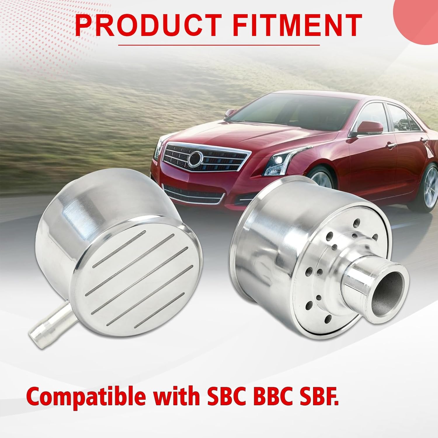 Silver Aluminum Milled Valve Cover & Breather Combo with 2 Grommets Compatible with SBC BBC SBF For 1-1/4" Hole-Pair