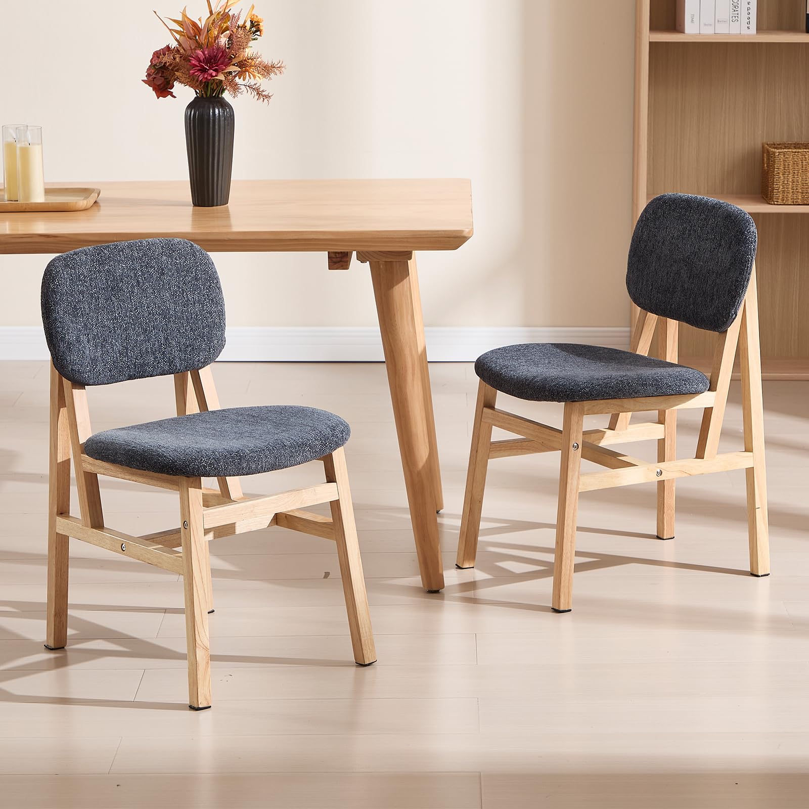 Chairus Lot de 2 Chaises de Salle à Manger Vintage en Chenille Gris Confortables avec Pieds en Bois