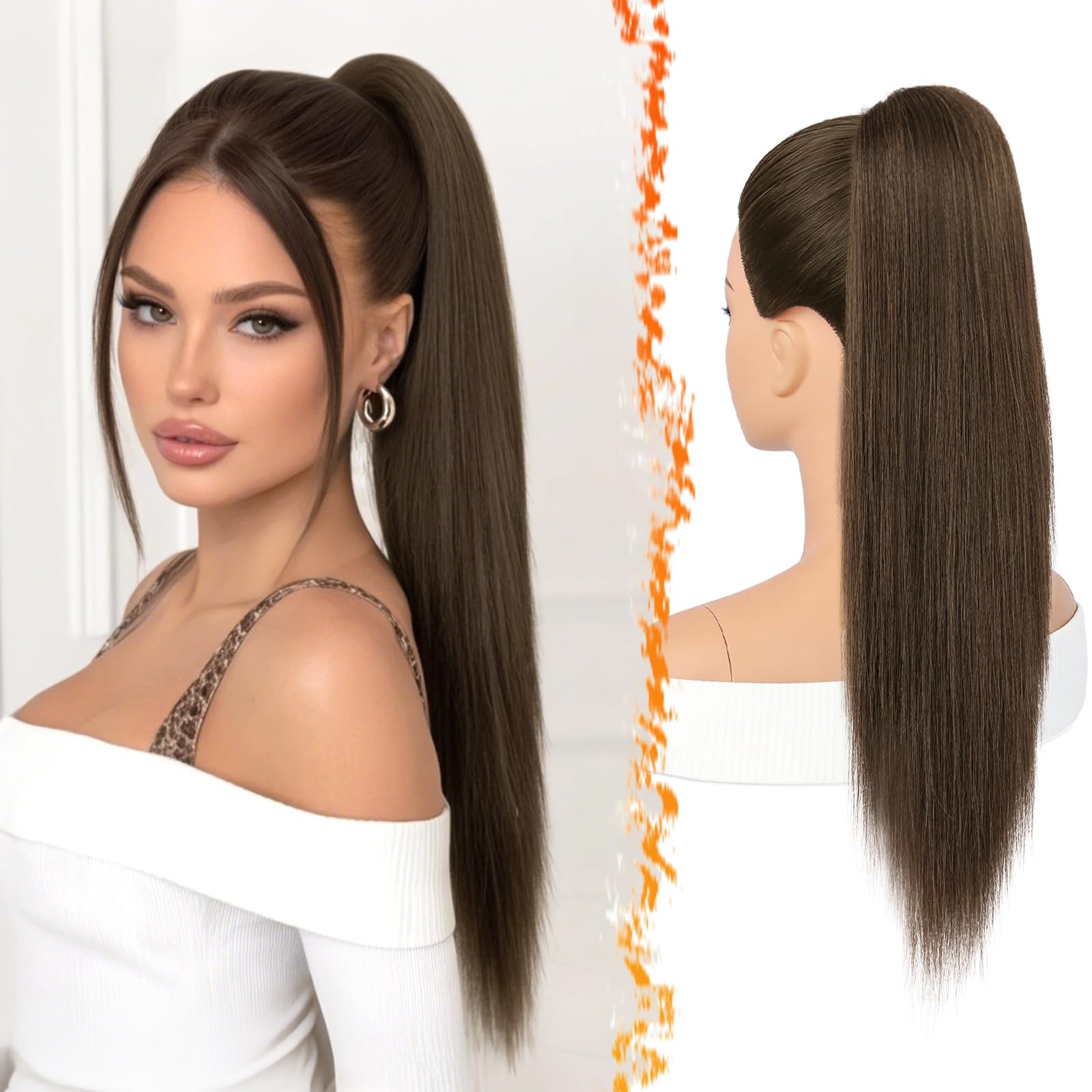 BARSDAR Liso Coleta Postiza Extensiones Pelo, 40cm Corta Liso Marrón Oscuro Cola de Caballo Extension con Cordón Natural Sintética Cheer Posh Ponytail Extensiones Postizos Fiestas Cheer Competition — view 26