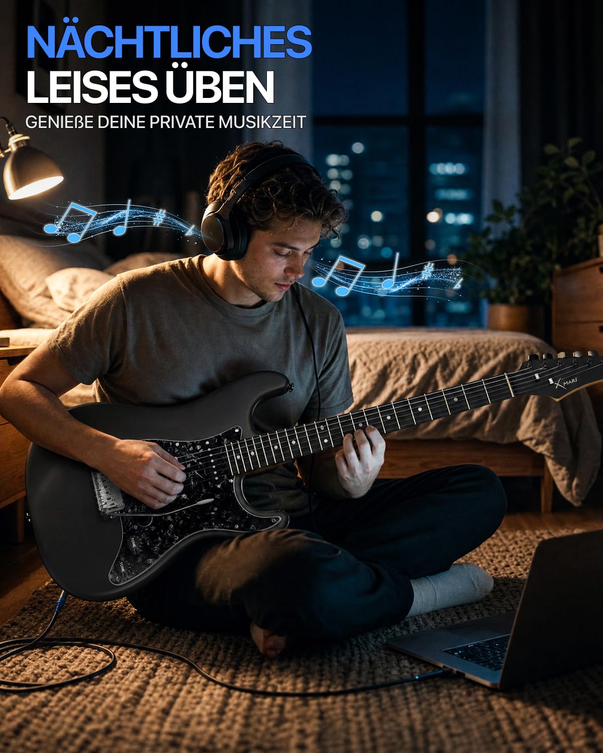 ENYA XMARI Smarte E-Gitarre set mit Verstärker, integrierten Effekten | Kohlefaser-Korpus, USB-C-Aufnahme, Kopfhörerausgang, 39-Zoll-Komplettset mit Gigbag, App-Steuerung – ideal für leises Üben.