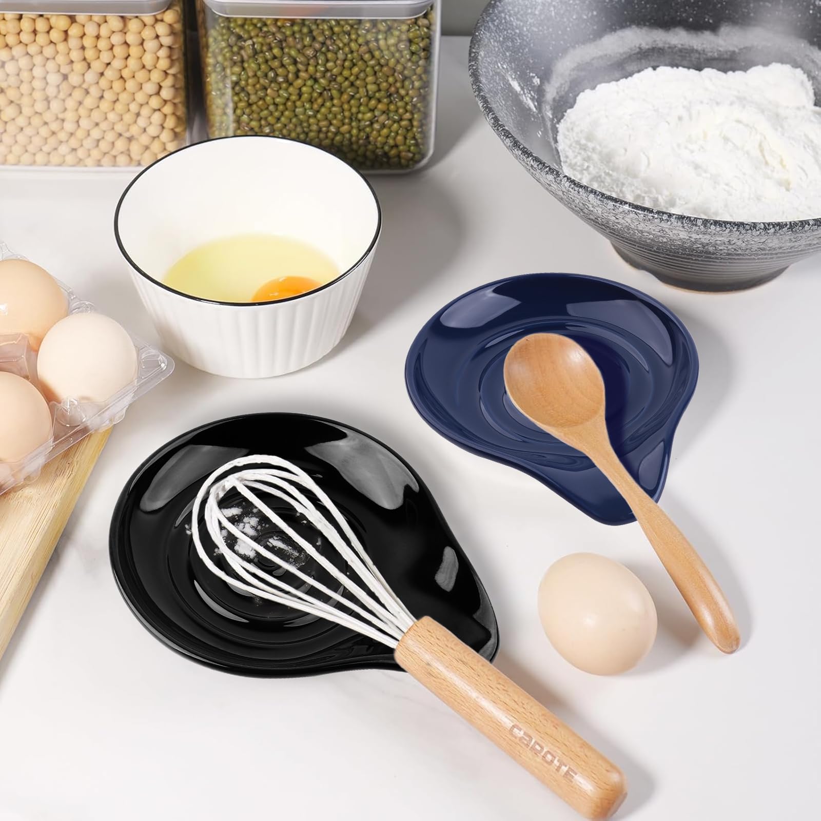 Keramik Löffelablage für Küche, Hitzebeständig Spoon Rest, Chunky Großer Kochlöffelablage für Schöpfkelle, Löffel, Pfannenwender, Spülmaschinenfest (Mattschwarze)