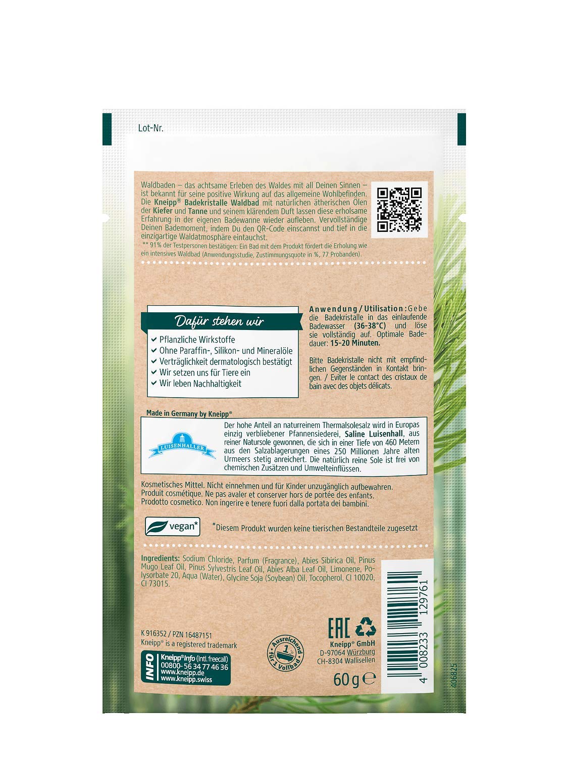 Kneipp Cristaux de bain bain forestier aux huiles essentielles naturelles de pin et de sapin - 1 x 60 g