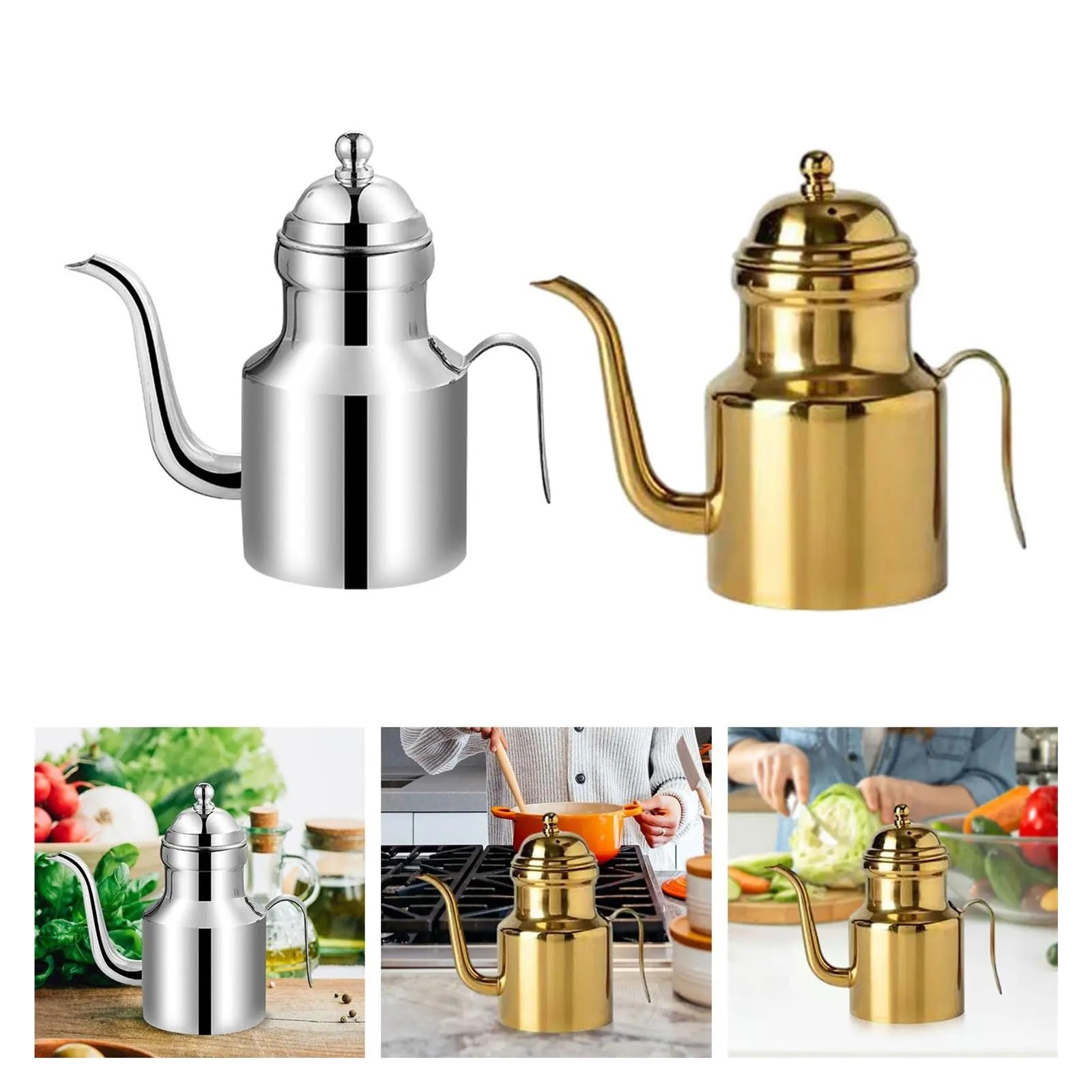 Bottiglia Dispenser Olio for Cucinare E Barbecue Con Manico Coperchio In Acciaio Inox(Golden 500ml)