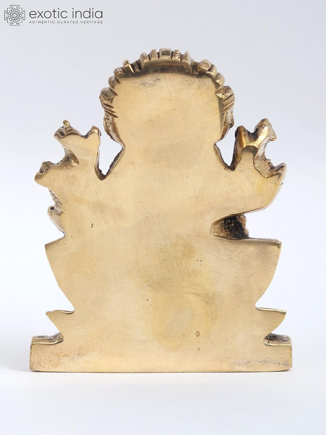 Exotic India 3" Small Goddess Gayatri Seated on Lotus | Flat Brass Statue