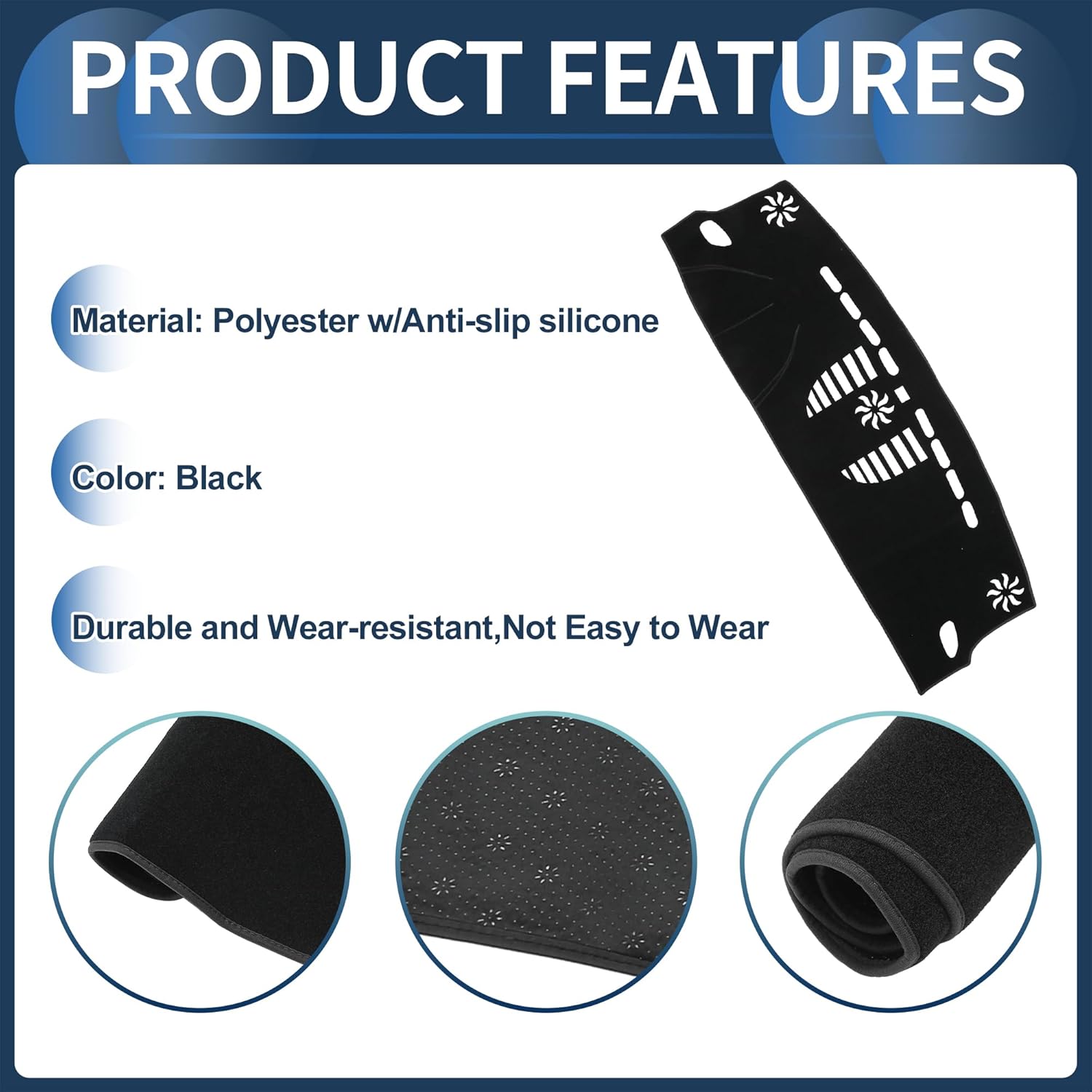 Dash Cover, Center Console Non-Slip Dashboard Carpet Mat for Porsche Macan 2015-2020 Lower Configuration Polyester Black,1Pc