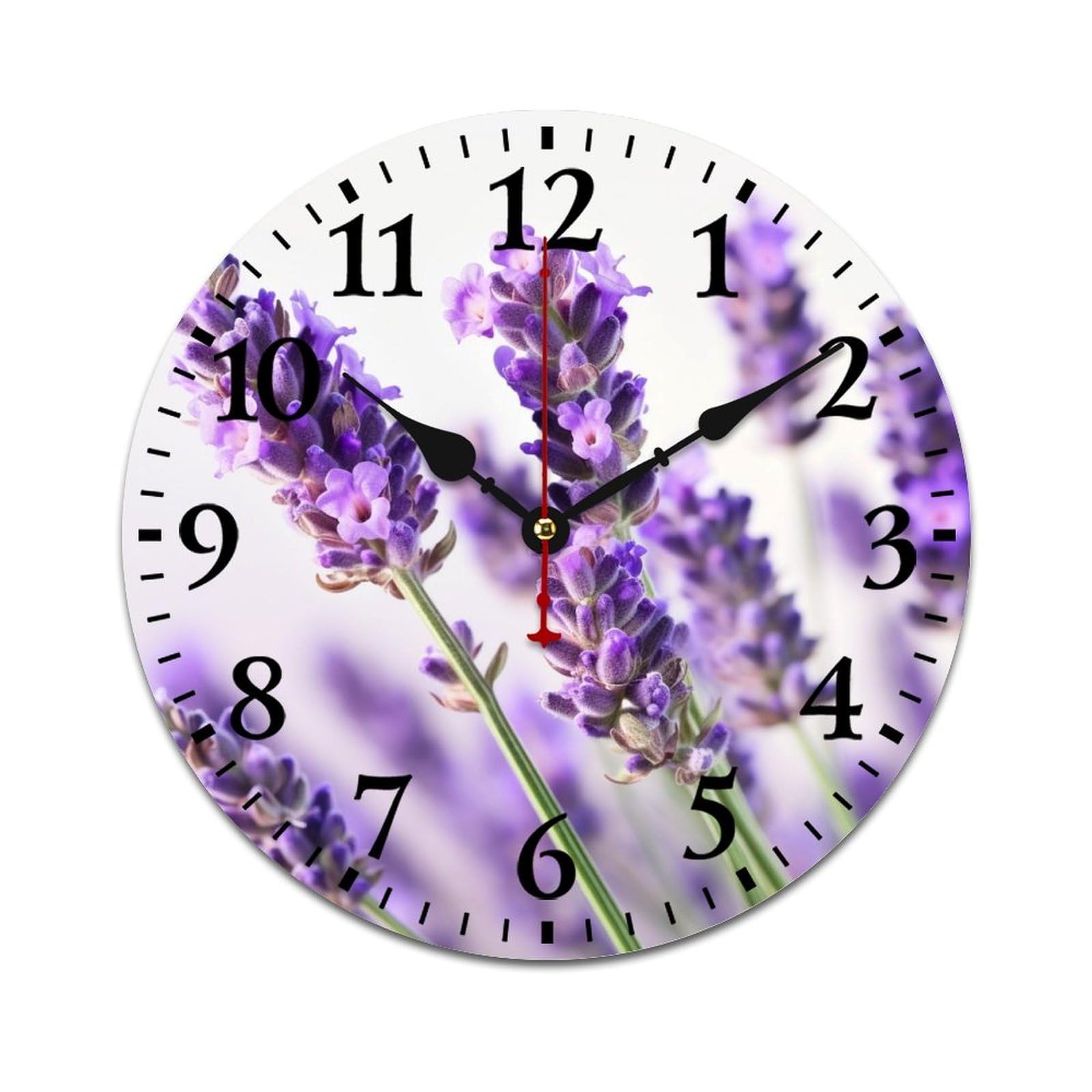 NTVOWPZO 10 Inch Wall Clock Wooden Lavender Flower Battery Operated Wall Clocks Silent Non-Ticking Square Wall Clock for Living Room Kitchen Home Office Wall Decorative Clocks