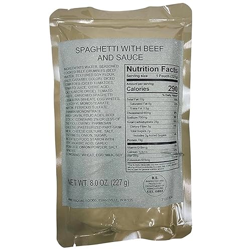 Military Outdoor Clothing MRE (comida lista para comer) Entrada espaguetis con carne de res y salsa (paquete de 1)