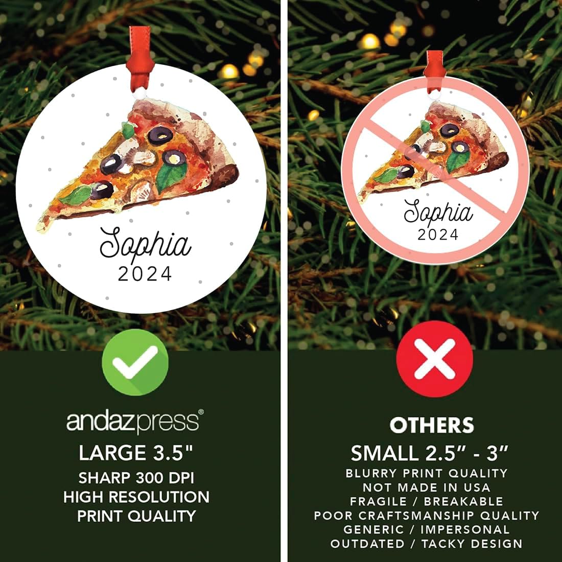 Andaz Press 3.5" Metal Personalized Pizza Ornaments for Christmas Tree, Pizza Slice Design, Custom Pizza Slice Ornament, Customized Pizza Christmas Ornament, Pizza Ornament 2026 - Image 5