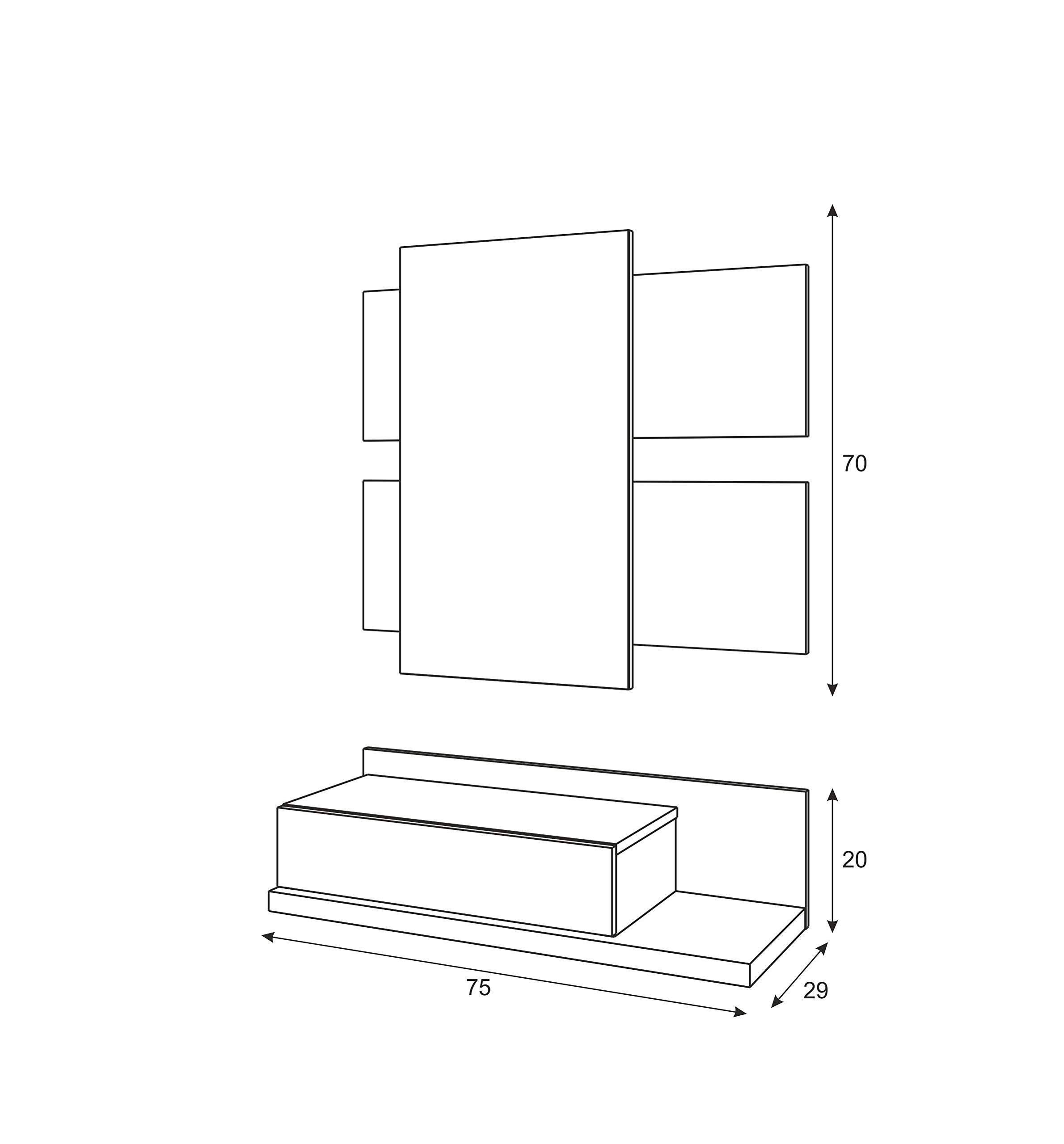 Mobelcenter, Mueble Recibidor y Entrada Moderno con cajón y Espejo, Color Roble Canadian y Blanco Artik, Medidas: Ancho: 75 cm x Alto: 116 cm x Fondo: 29 cm (0900)
