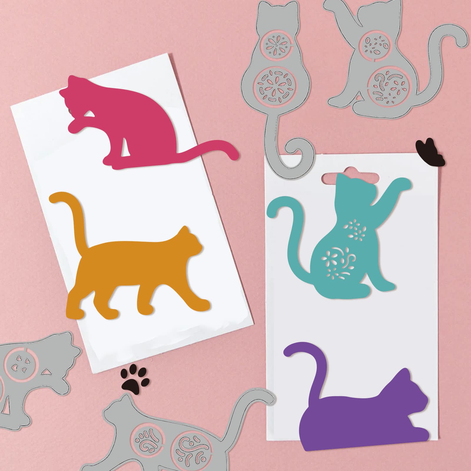 Set 13 Fustelle Metallo A Forma Di Gatto E Fiori - Per Scrapbooking, Carta, Biglietti Fai Da Te - Foto 8
