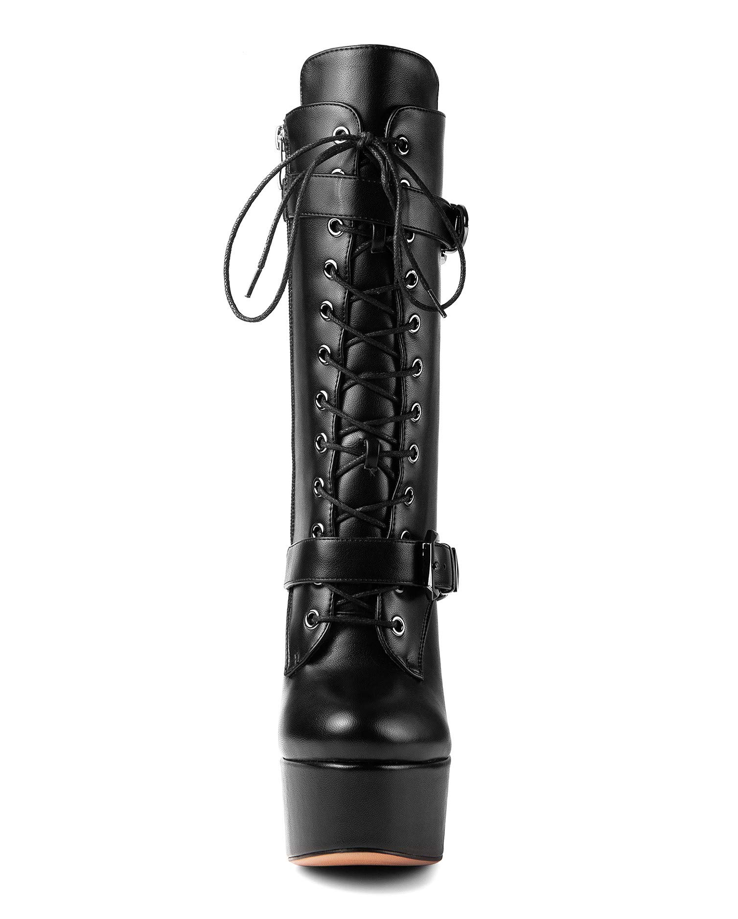 ANN CREEK 'Batian' Ultra High Stiletto Heels Platform Lace Up Boots: 5 Black