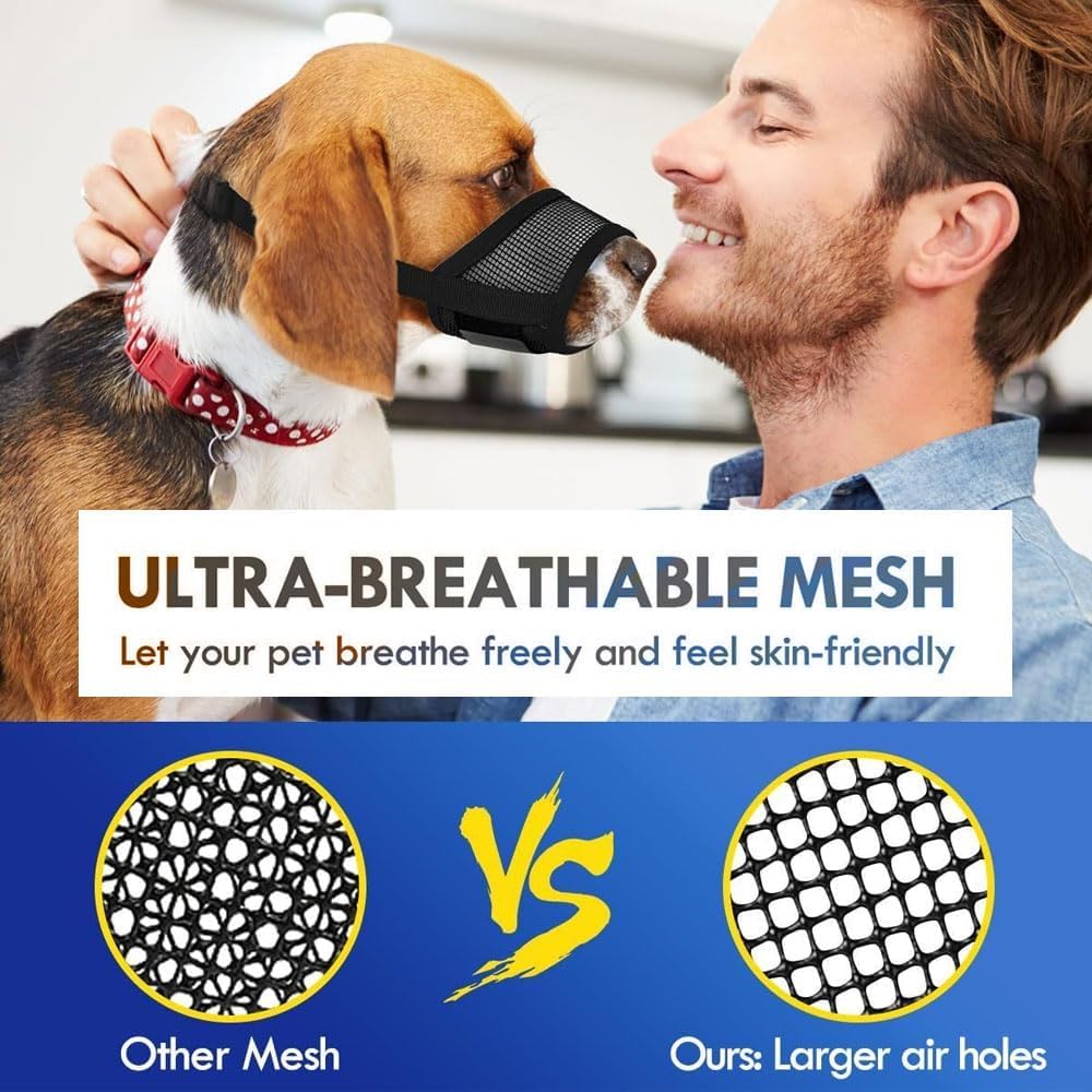 Muselière pour Chiens Maille Douce Respirante Reglable Anti AboieMent Anti Morsure Taille Grande Moyenne et Petite