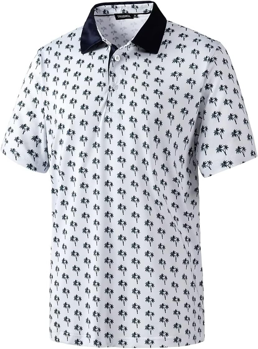 TRUSMOLGolf Shirts for Men Dry Fit Performance Print Short Sleeve Moisture Wicking Golf Polo Shirts