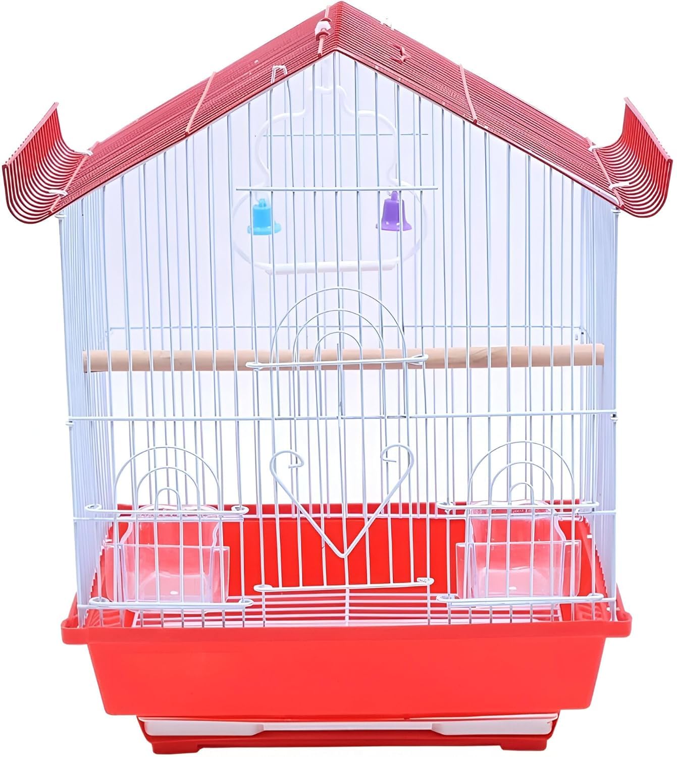 House Shape Metal Bird Cage with Removable Tray & Feeding Cups – Portable Wire Cage for Budgies, Lovebirds, Finches, Canaries & Small Birds (11.5 x 9 x 15 Inch)-image-5