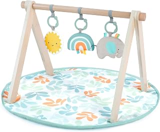Ingenuity Sun Valley Wooden Baby Play Mat, Foldable A-Frame Bar, Machine-Washable Mat, Unisex, for Ages 0-36 Months