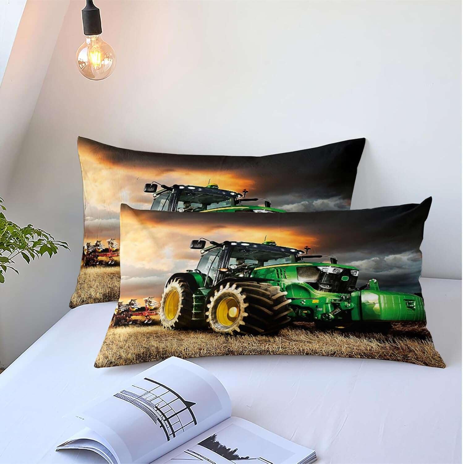 Traktor Bettwäsche 140×200 cm + Kissenbezug mit Reißverschluss 70×90 cm Kinder Junge 3D Traktoren Junge Bettbezüge Wende Bettwäsche Deckung Set mit Reißverschluss Weich Mikrofaser