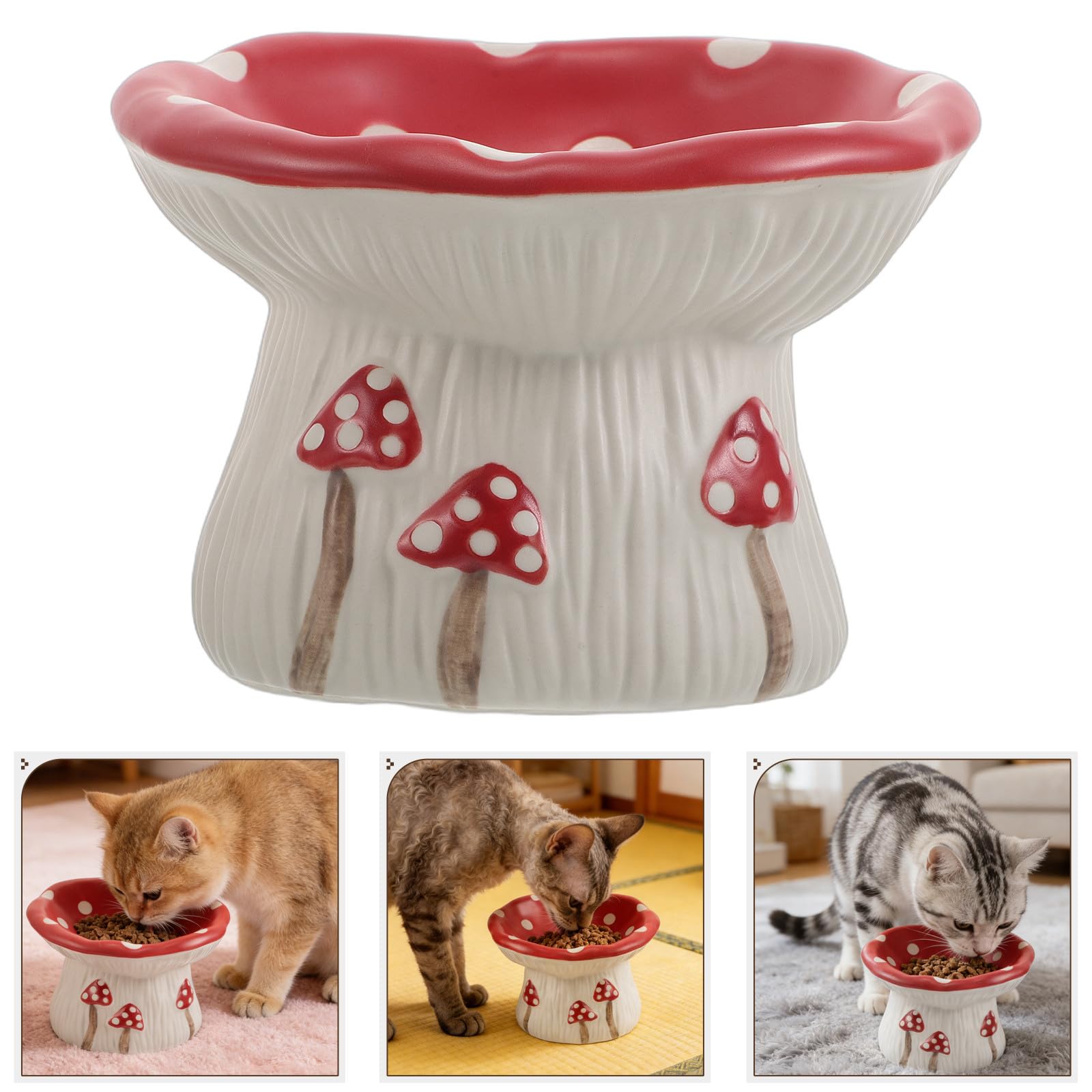 Hemobllo Ciotola Rialzata per Cibo per Gatti e Cani Piccoli in Ceramica Forma di Fungo Base Allargata Antiscivolo per Alimentazione Lenta e Decorazione Domestica