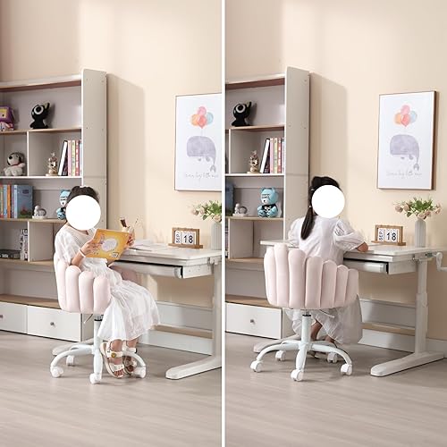 Miniatura 6 de HEAH-YO Juego de 1 silla giratoria para niños, silla de escritorio ajustable para niños con reposabrazos y respaldo, bonita silla de estudio para